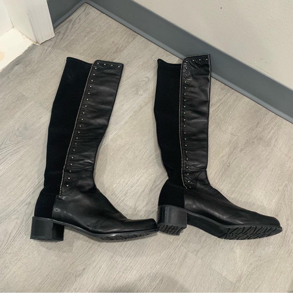 Stuart Weitzman Boots 5050 Studded Over The Knee in Black Leather - Picture 3 of 9
